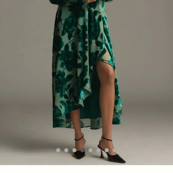 New Anthropologie Hutch Long-Sleeve V-Neck Wrap Midi Dress Velvet
